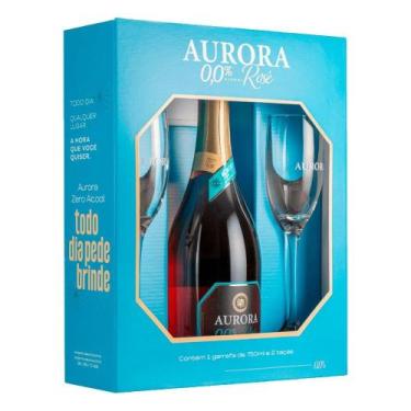 Imagem de Espumante Aurora Rosé Zero Álcool 750ml + 2 Taças - Marcus James
