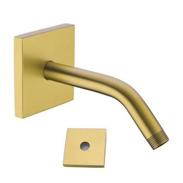 Imagem de SEABEFORE Braço de chuveiro com flange grande de 9 cm, tubo extensor de chuveiro de aço inoxidável 304 de 15 cm, montado na parede para chuveiro fixo de banheiro, acabamento bronze champanhe, SE-91018