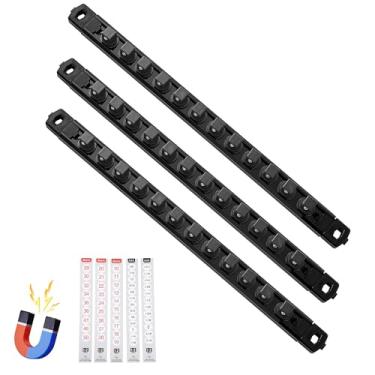 Imagem de Reniteco Organizador de soquete magnético, trilho de soquetes ABS de 3 peças de 1/2 polegada, suporte de soquetes resistentes, kit de rack de soquete de 1/2 polegada x 42 clipes