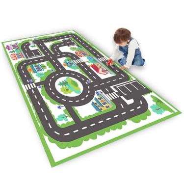 Imagem de Tapete infantil ótimo para brincar com carros e brinquedos, tapete educacional para crianças, estrada e trânsito, vida urbana, tapete divertido para crianças, para quarto, sala de jogos, 80 x 120 cm