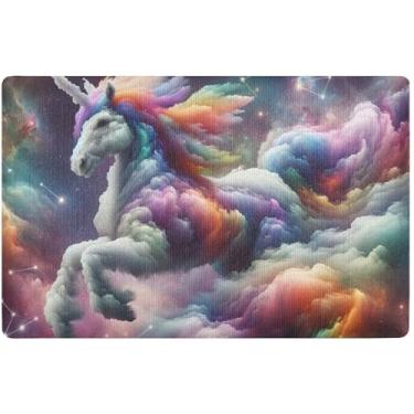 Imagem de TSENQUE Tapete de porta interno de nebulosa de unicórnio arco-íris personalizado grande tapete de boas-vindas engraçado, tapete de porta de outono, tapete antiderrapante, entrada externa, 81 cm x 50
