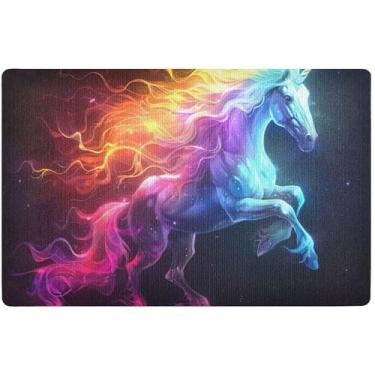 Imagem de Tapete personalizado colorido unicórnio arco-íris cavalo outono bonito tapete de varanda impermeável, grande tapete de boas-vindas engraçado tapetes de porta interna para entrada 81,3 cm x 50,8 cm