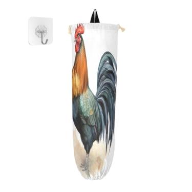 Imagem de Aquarela de um galo em branco, 2 unidades, dispensador de sacolas de supermercado, suporte de protetor de saco de plástico, organizador de sacolas para armazenamento de sacolas plásticas de cozinha