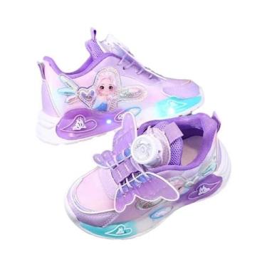 Imagem de Tênis Casuais LED Da Princesa Elsa Frozen Para Meninas, Rosa E Roxo, C
