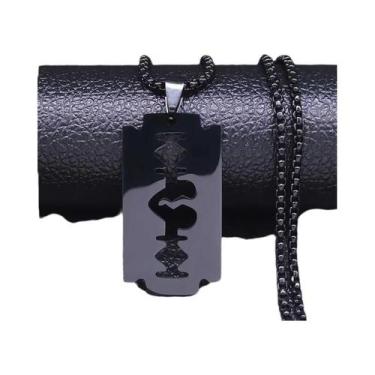 Imagem de Colar Masculino Com Pingente De Navalha Gótica Preta, Corrente De Aço 