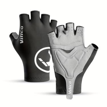 Imagem de Luvas de ciclismo de meio dedo masculinas e femininas – Luvas respiráveis de bicicleta de estrada para academia, corrida e direção, preto tamanho M