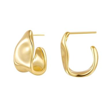 Imagem de Poxtex Argolas de ouro pequenas e grossas para mulheres, brincos de argola grossa da moda, joias de ouro hipoalergênicas leves para homens e mulheres, presentes banhados a ouro 14K, não mancham, Ouro