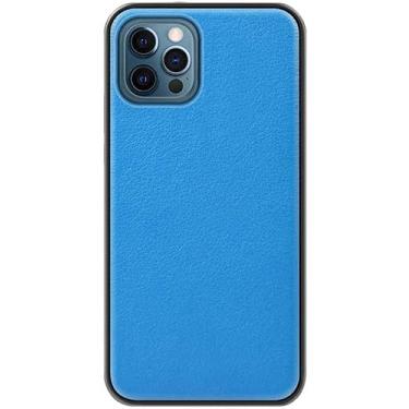 Imagem de VEVEL Capa de telefone traseira de couro com suporte de cartão oculto, para Apple iPhone 12 Pro Max 6,7 polegadas totalmente envolvida à prova de choque capa de telefone de transporte de carro (cor: azul)