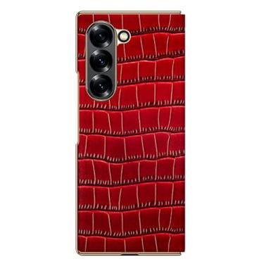 Imagem de Generisch Capa de couro genuíno para Samsung Galaxy Z Fold 6, capa fina de negócios de luxo com padrão de crocodilo e capa flip galvanizada com fecho magnético