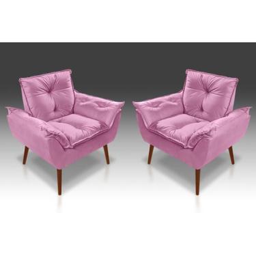 Imagem de Kit 02 Poltrona Opala Com Fibra Siliconada Suede Rosê-CASA DA POLTRONA