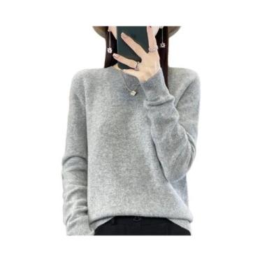 Imagem de Suéter Feminino De Lã Com Gola Redonda, Manga Longa, Tricô, Moda Versá