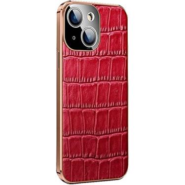 Imagem de GANYUU Capa de telefone de couro com padrão de crocodilo, para Apple iPhone 14 Plus 6,7 polegadas 2022 capa traseira à prova de choque com lente de câmera de proteção (cor: vermelho)