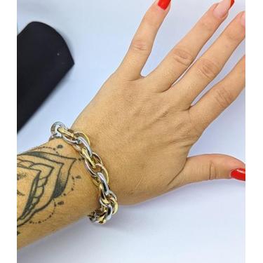Imagem de Pulseira Bracelete Feminino Corrente grossa elo Oval mix Dourado com P