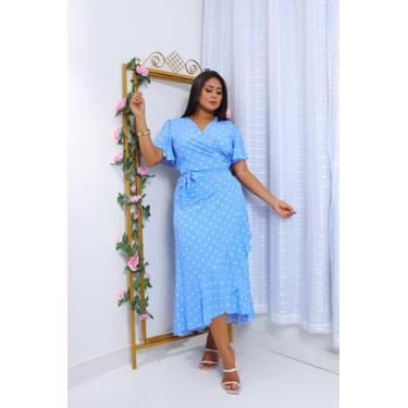 Imagem de Vestido longo envelope estampa bolinhas viscolinho manga curto - SP ST