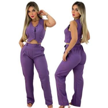 Imagem de Conjunto Feminino Alfaiataria Colete De Botão E Calça Reta - Afrodite 