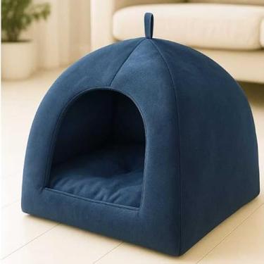 Imagem de Cama Cabana Pet 2 em 1 Impermeável Lavável para Cachorro e Gato Tenda(Suede Azul,G)