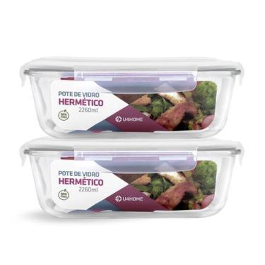 Imagem de Kit 2 Potes Vidro Retangular Hermético C Tampa 2260ml Forno - U4home, 