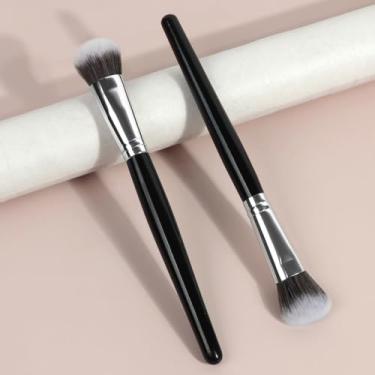 Imagem de 2 pincéis de maquiagem, adequados para corretivo em forma de creme ou líquido, cerdas macias (preto prata)