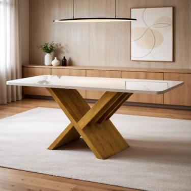 Imagem de Mesa de Jantar 6 Lugares Retangular 180cm Tampo Vidro/MDF de 4cm Auror