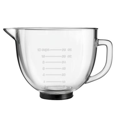 Imagem de Tigelas de vidro de 5 litros compatíveis com batedeira KitchenAid 4,5 e 5, permitem colocá-la na geladeira