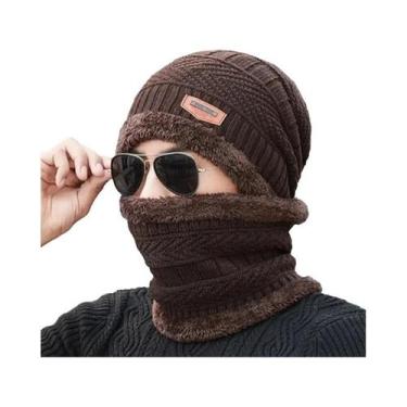 Imagem de Gorro De Lã Quente E Grosso Com Cachecol De Fleece Para Homens E Mulhe