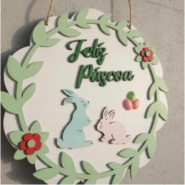 Imagem de Guirlanda De Páscoa Redonda Decoração De Porta Mdf - RRDecor