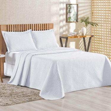 Imagem de Kit Cobre Leito Colcha Ideale Queen 3 Peças Matelado Geométrico - Branco - 100% Poliéster