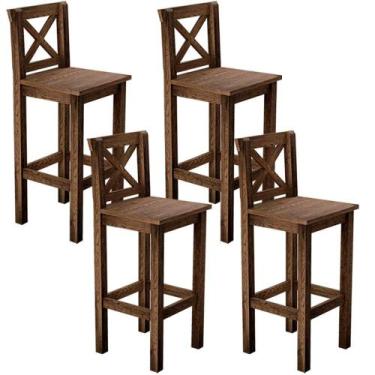 Imagem de Kit 4 Banquetas Alta Arizona Com Encosto e Base Fixa de Madeira Maciça
