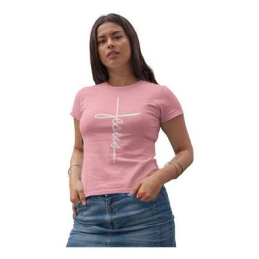 Imagem de Camiseta Feminina Baby Look Jesus Fé Estampa Gospel Algodão Manga Curt