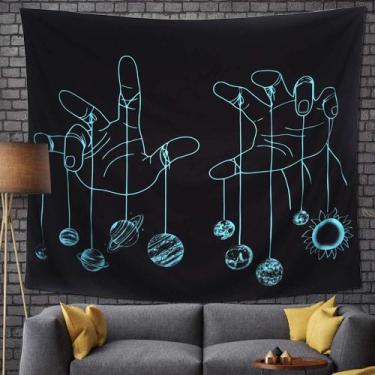 Imagem de Tapeçaria para pendurar na parede Cosmic Hands Black and Blue Planet S