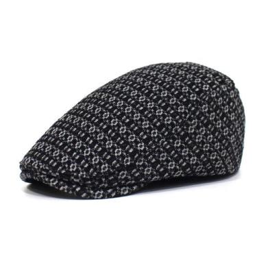 Imagem de Chapéu masculino Houndstooth Gatsby Newsboy preto e branco com boné pl