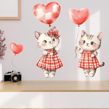 Imagem de Adesivos de parede Cute Cat Cartoon Cats Dia dos Namorados em PVC - yi