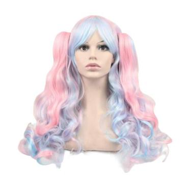 Imagem de Peruca de cosplay com rabo de cavalo duplo de 60 cm de fibra sintética