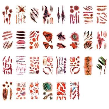 Imagem de 30 peças de tatuagem temporária de Halloween Horror Wound Sc - Gloome 