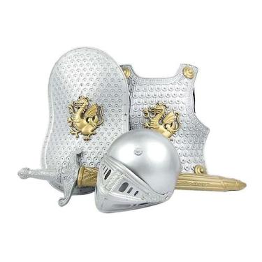 Imagem de Conjunto de armadura infantil: capacete de cavaleiro, espada, peitoral