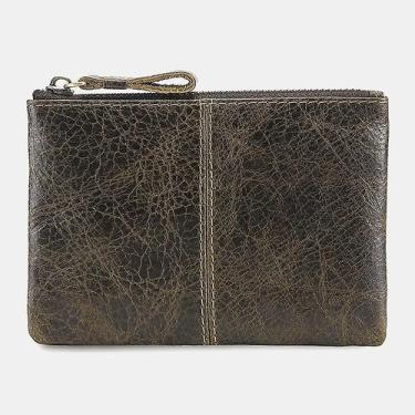 Imagem de Carteira masculina com zíper curto, bolsa de moedas de couro bovino, c