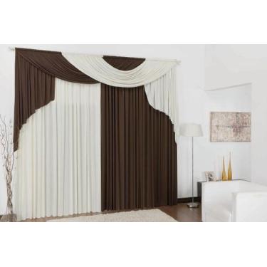 Imagem de Cortina Para Sala 3,00x2,80 Varão Duplo Em Malha Elegance  Tabaco - Ad