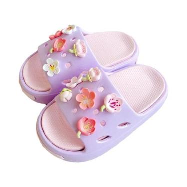 Imagem de Chinelos De Eva Bicolor Para Meninas Com Estampa De Flor De Cerejeira,