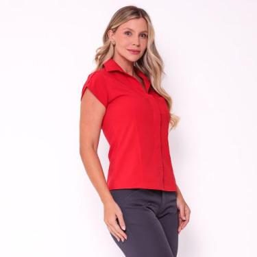 Imagem de Blusa Social Feminina Manga Curta Tecido de Poplin - Vermelho - Blink 