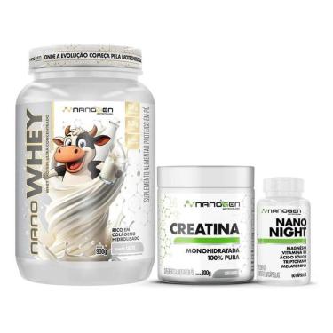 Imagem de Combo Nutrição Completa Nanogen Whey Protein Creatina Nano Night Nanogen Biotecnology-Unissex