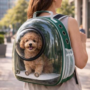 Imagem de Mochila de Transporte Pet Visor Bolha Panorâmico Lovely Vibe, verde
