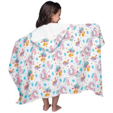Imagem de Toalha de Capuz Banho Infantil Algodão Felpuda Menina Estampa Unicórni