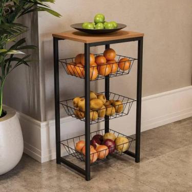Imagem de Fruteira Organizadora LI035 40cm 3 cestos Kappesberg, Preto Fosco/Cane