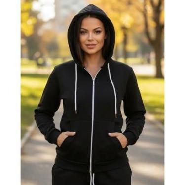 Imagem de Blusa Feminina Esportiva Moleton Flanelado Blusa De Capuz Com Ziper Moletom Quentinho G...