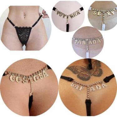 Imagem de Calcinha Sexy Preta com palavra 'T' em Strass - VT