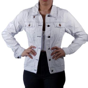 Imagem de Jaqueta Jeans Média Destroyed Branca Lady Rock, Branco, P