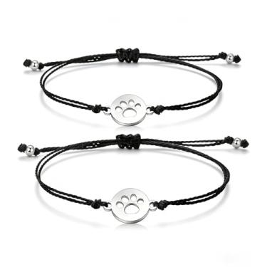 Imagem de Jewanfix Pulseira unissex com estampa de pata, pulseiras combinando à distância, presentes de amizade feitos à mão para casais de melhor amigo, 2 peças, common-use sizes, Corda de Cera, Não conhecido