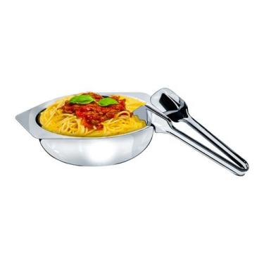 Imagem de Tigela Com Pegador Em Aço Inox Para Servir Massas Tortéi Pastel Bowl B