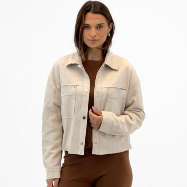 Imagem de Jaqueta Dunialin em Suede com Botão Feminina, G, Off white