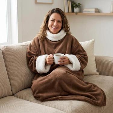 Imagem de Cobertor de Mangas Sherpa Tipo Lã de Carneiro Super Macio e Aconchegan